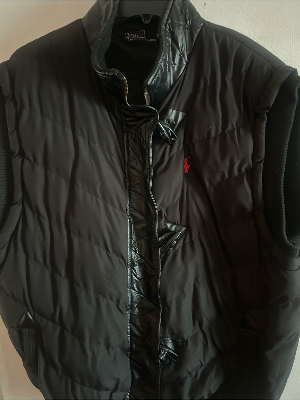 Ralph Lauren Black Quilted Puffer Vest with Red Pony Logo